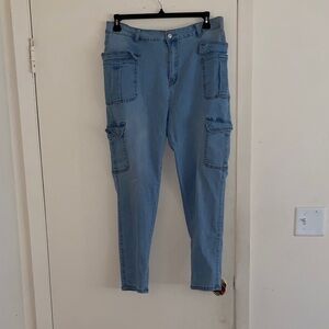 SHEIN Light Blue Skinny Cargo Jeans